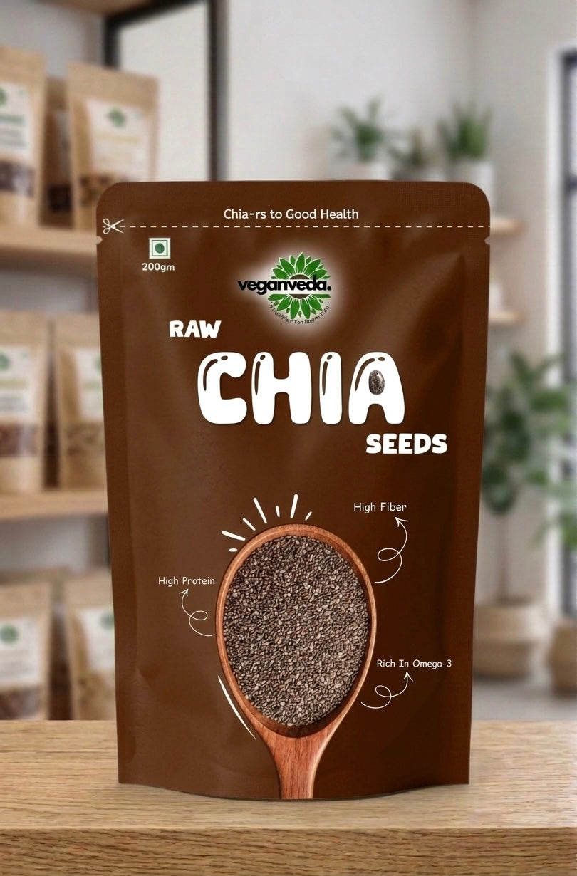 Veganveda Chia Seeds Natural 200g | Premium Raw Seeds | Rich in Fiber & Omega-3