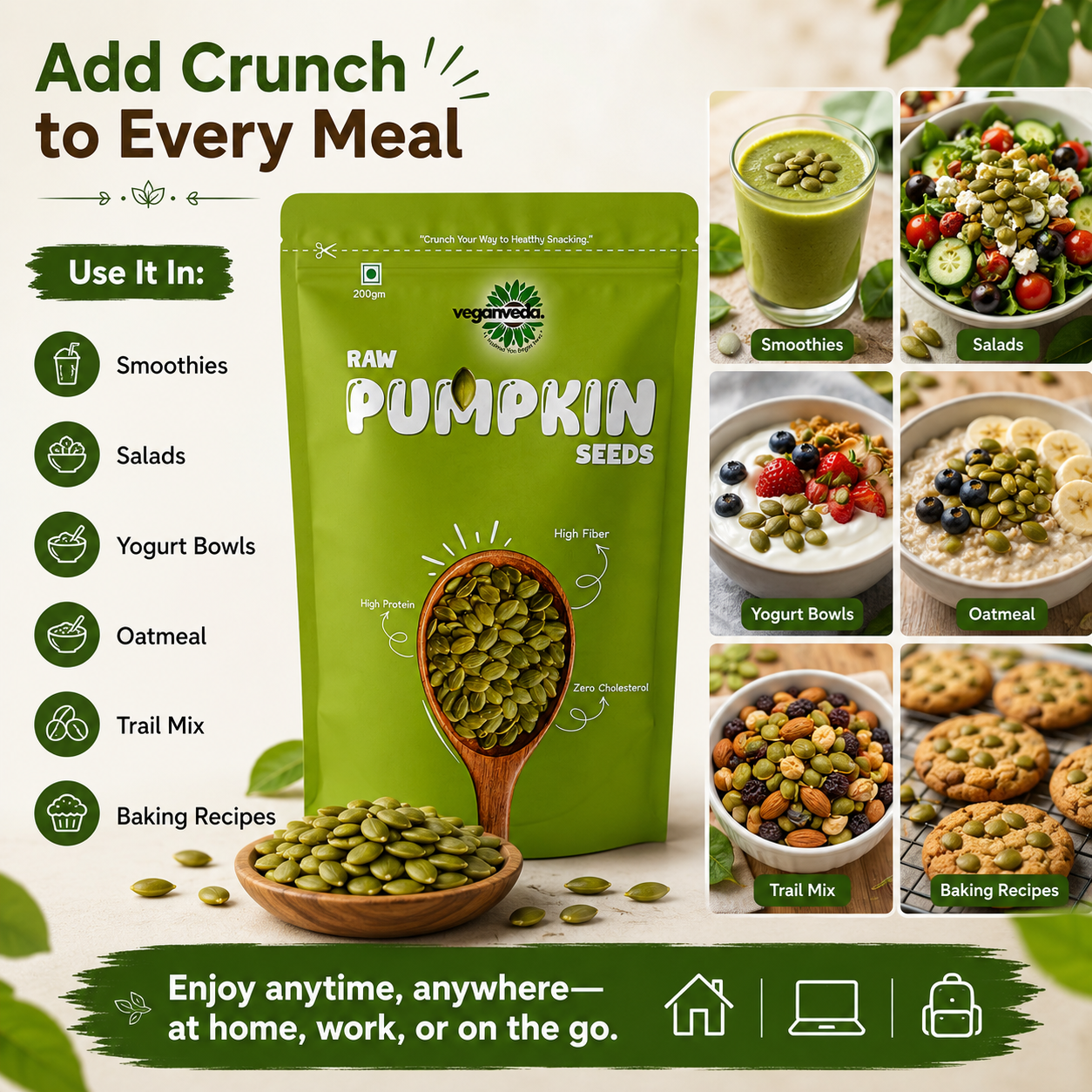 Veganveda Pumpkin Seeds Natural 200g | Premium Raw Seeds | Rich in Protein & Magnesium