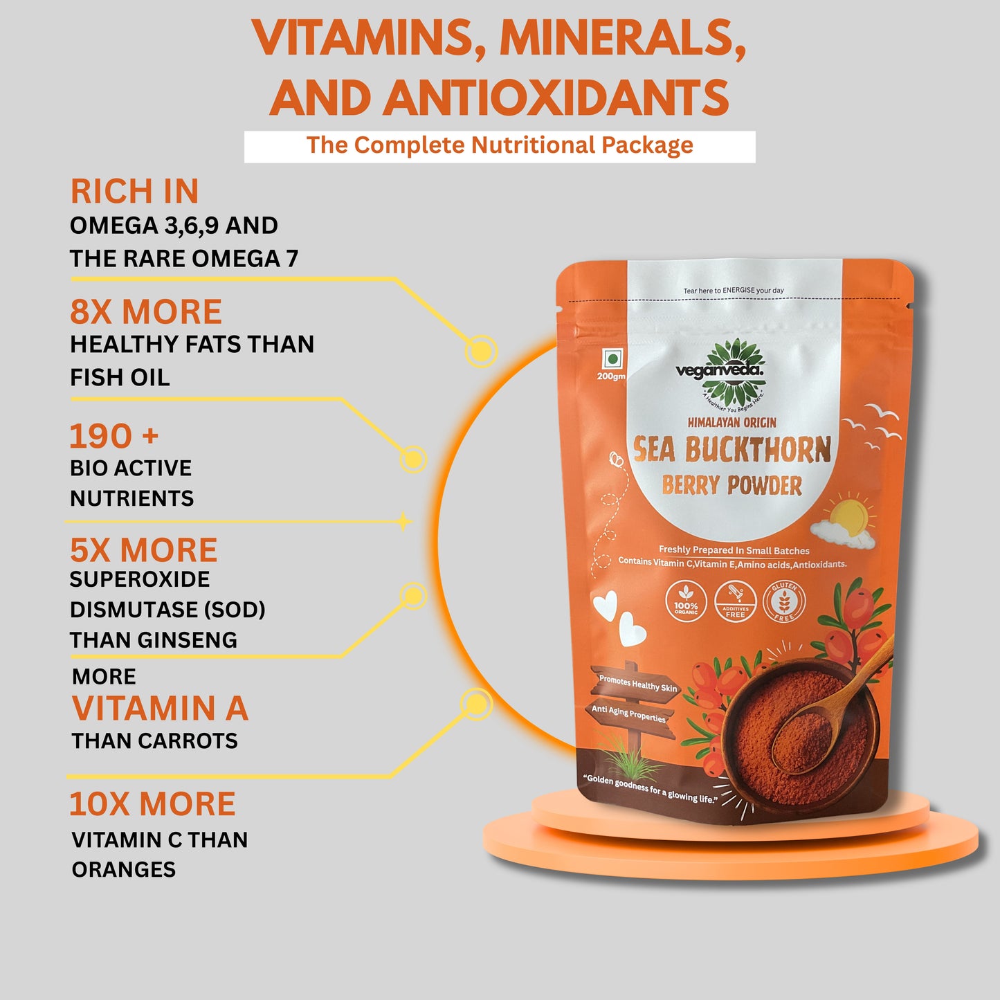 Premium Sea Buckthorn Berry Powder | 100% Natural & Pure | 200 Grams