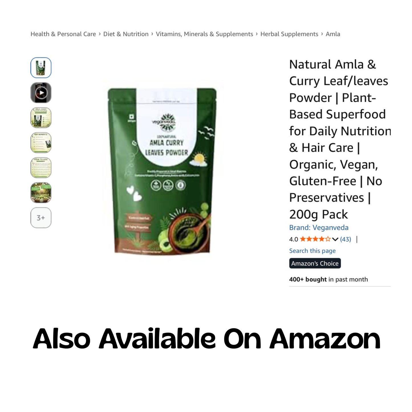 Amla curry leaves powder For Hairfall & Hairgrowth | Reverse premature greying | 200g | Improves Hair Quality | Boosts Energy & Gut Health