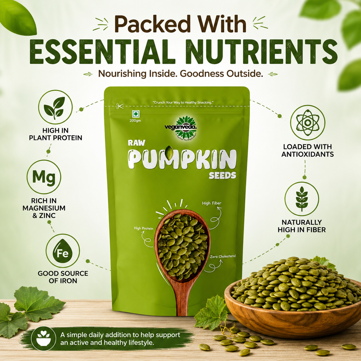 Veganveda Pumpkin Seeds Natural 200g | Premium Raw Seeds | Rich in Protein & Magnesium