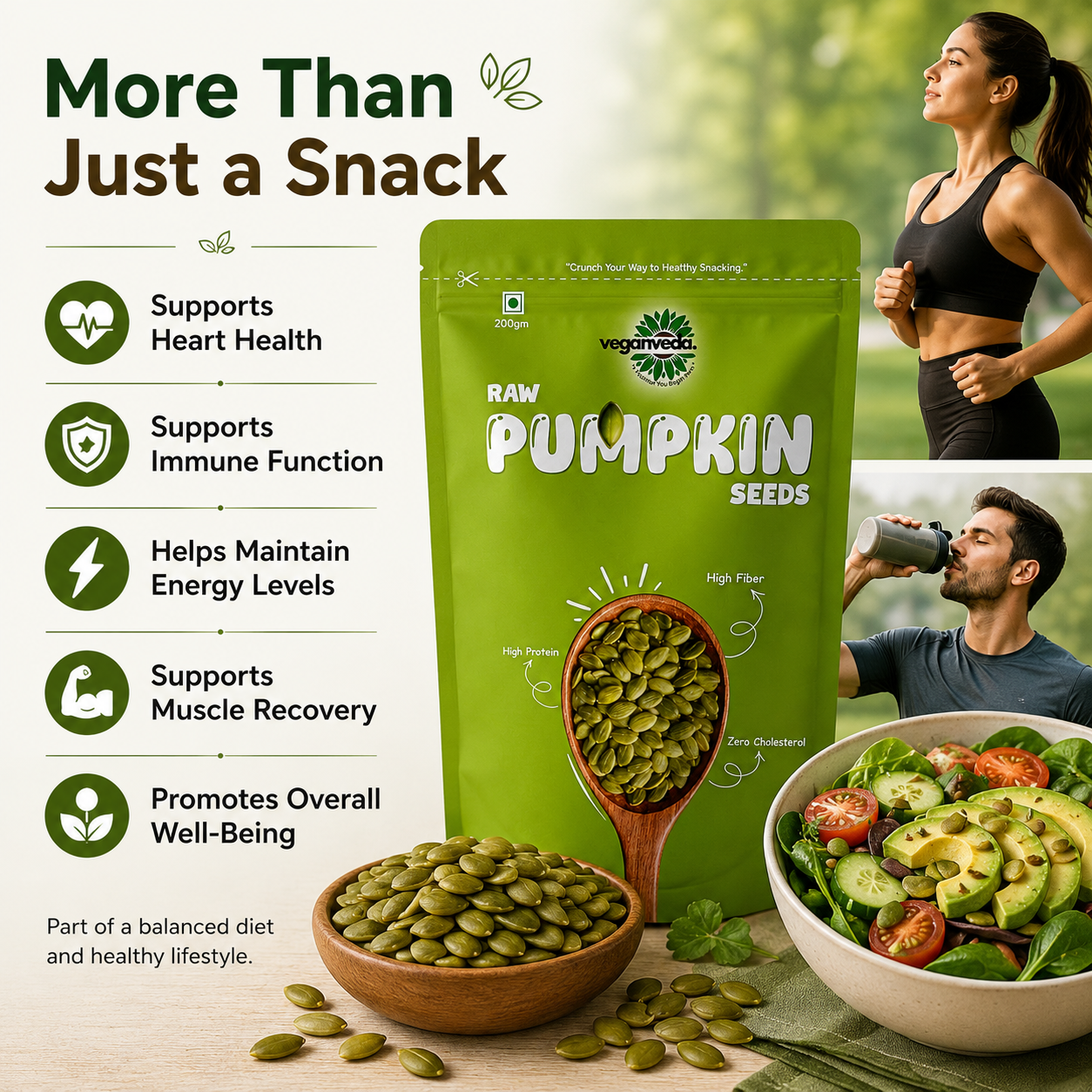 Veganveda Pumpkin Seeds Natural 200g | Premium Raw Seeds | Rich in Protein & Magnesium
