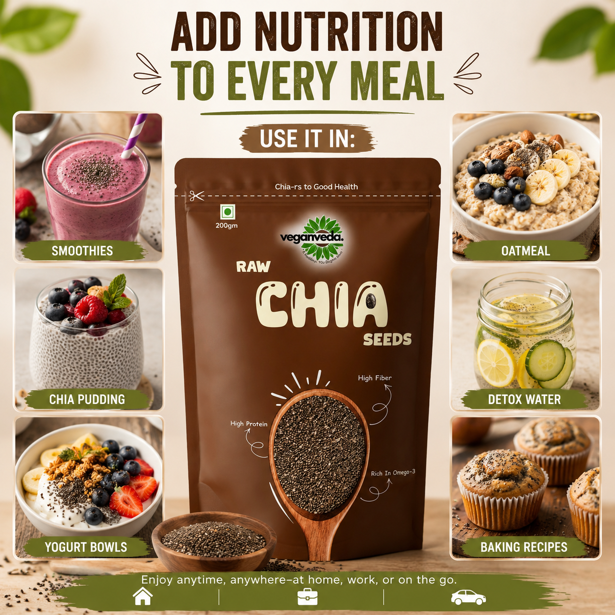Veganveda Chia Seeds Natural 200g | Premium Raw Seeds | Rich in Fiber & Omega-3
