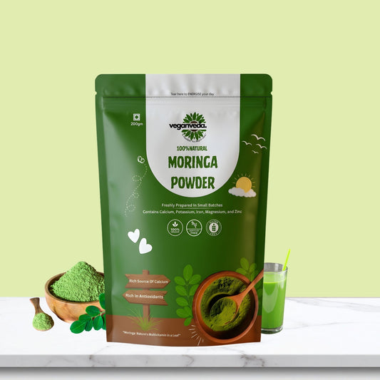 VeganVeda Natural Moringa Powder | Organic Energy Supplement | Plant Protein Powder | Moringa Leaves Powder for Drinking, Smoothies & Detox | 200g | Rich in Antioxidants & Calcium