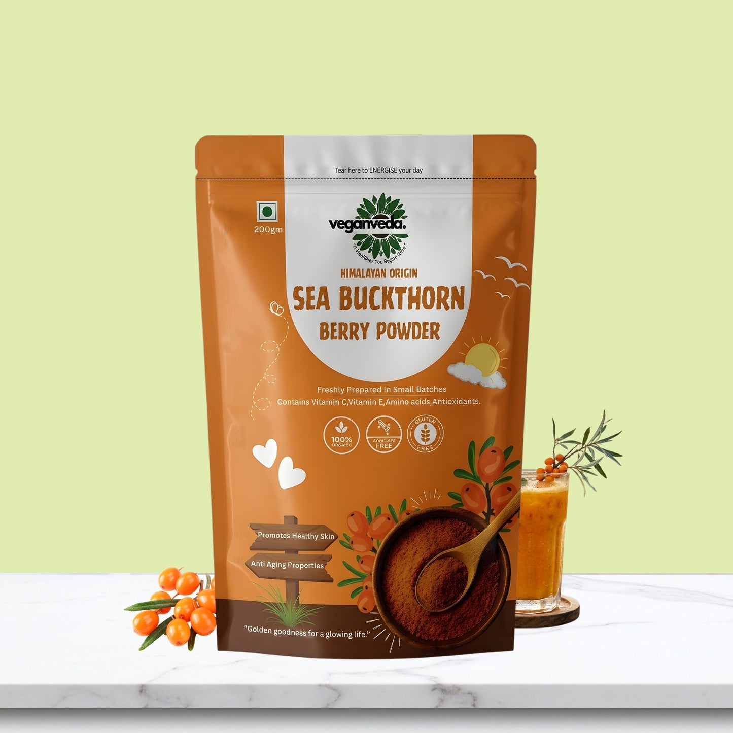 Premium Sea Buckthorn Berry Powder | 100% Natural & Pure | 200 Grams
