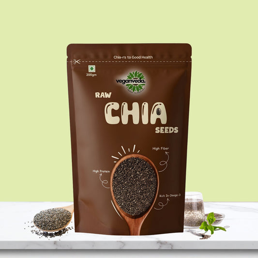 Veganveda Chia Seeds Natural 200g | Premium Raw Seeds | Rich in Fiber & Omega-3