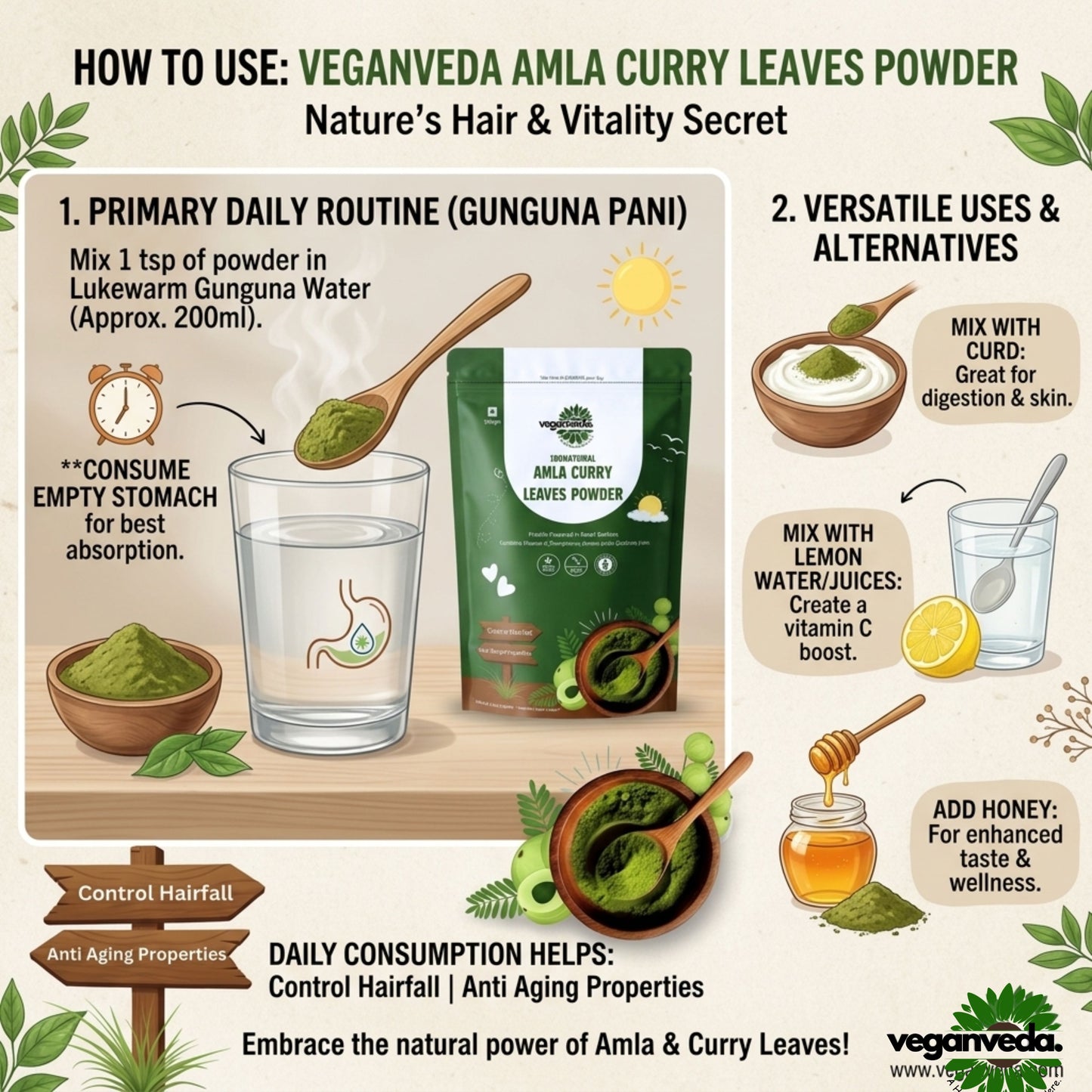 Amla curry leaves powder For Hairfall & Hairgrowth | 200g | Improves Hair Quality | Boosts Energy & Gut Health