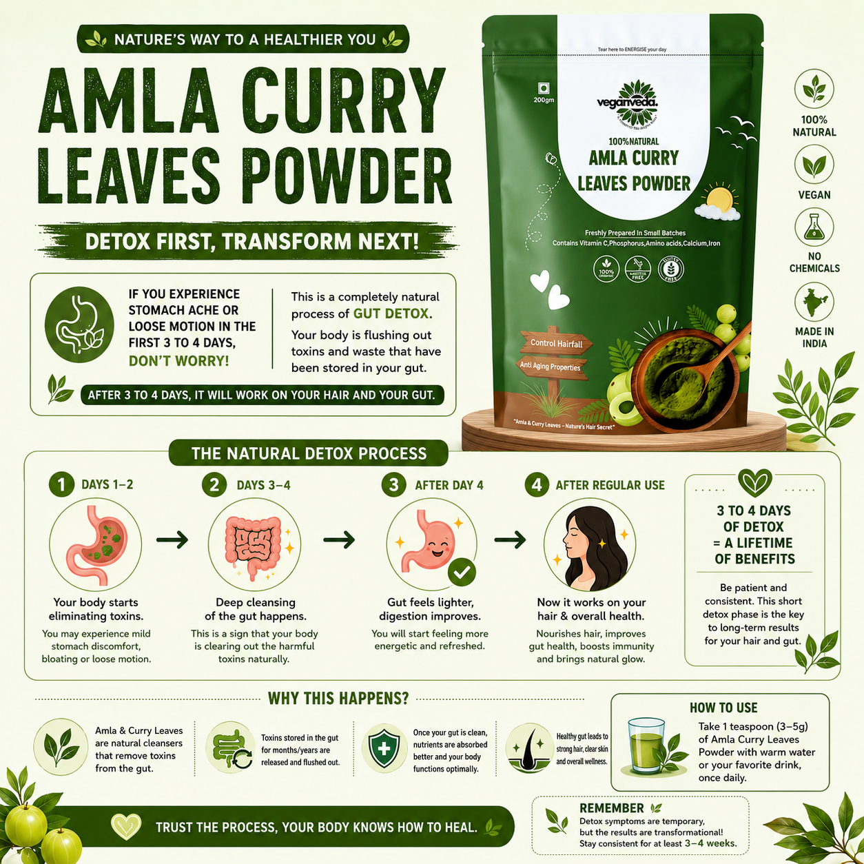 Amla curry leaves powder For Hairfall & Hairgrowth | Reverse premature greying | 200g | Improves Hair Quality | Boosts Energy & Gut Health